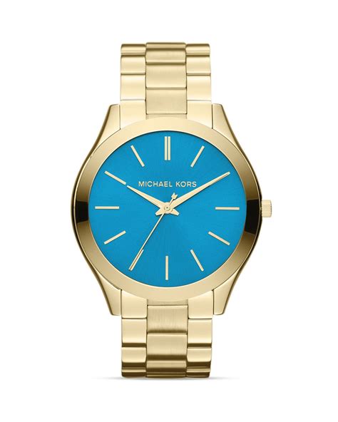 michael kors blue and gold watch mens|Michael Kors blue face watch.